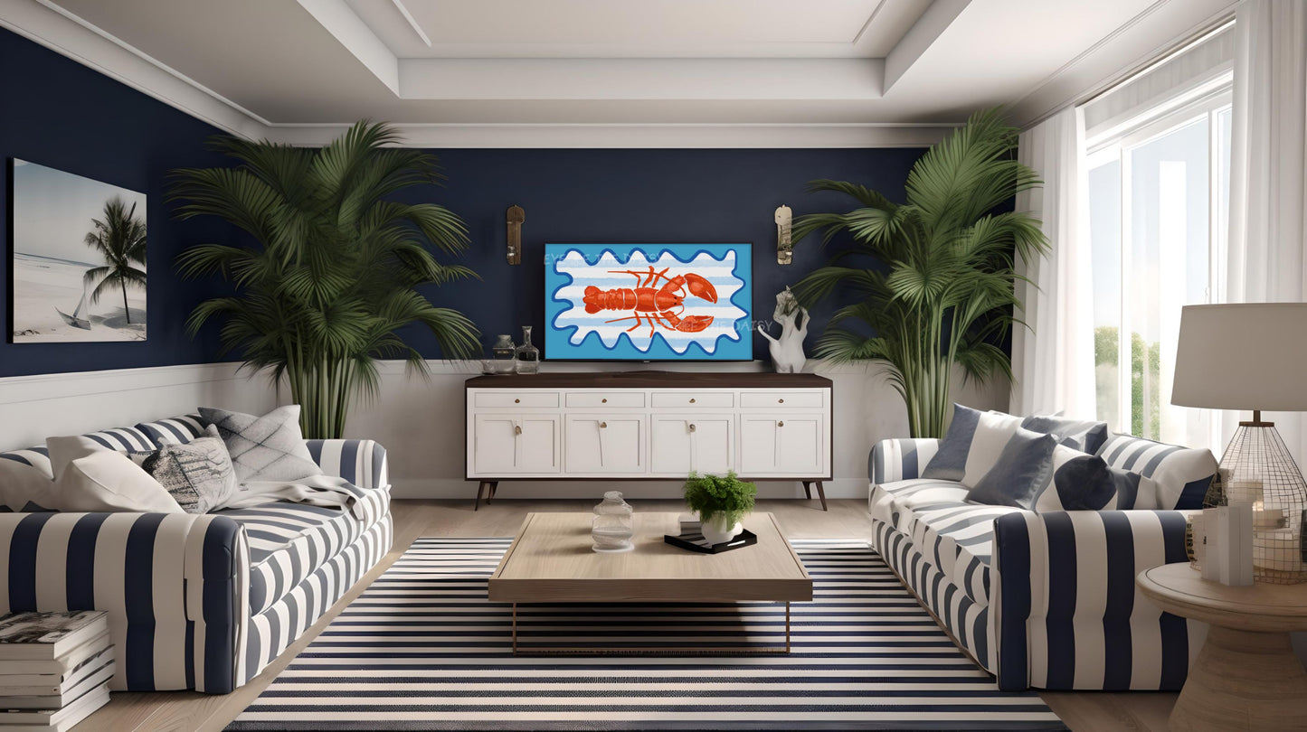 Hand Drawn Lobster 4K TV Art | Trendy Coastal 4K Art for TV Screen