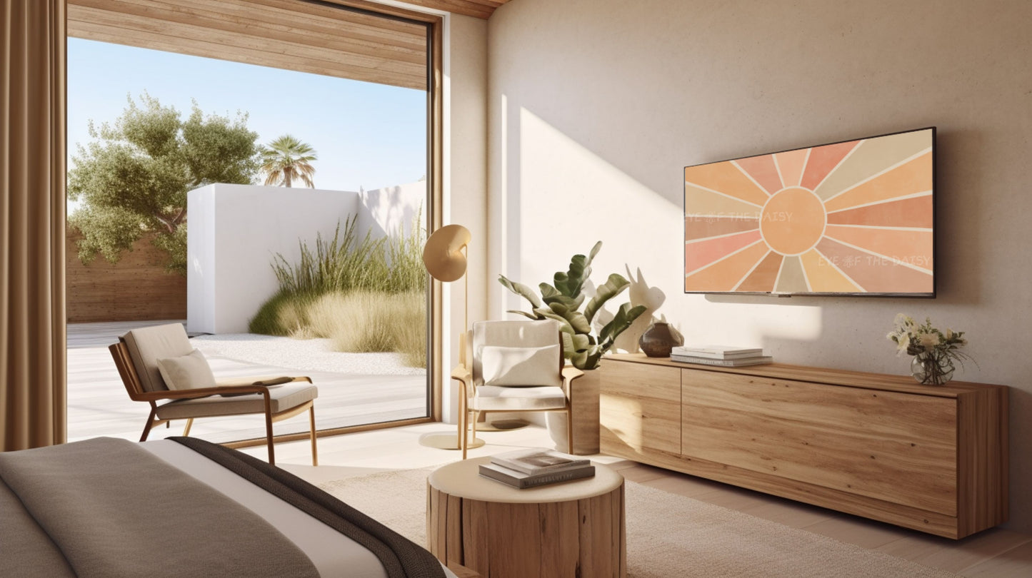 Boho Sunburst 4K TV Art | Earth Tone Minimal Sun Art for TV Screen