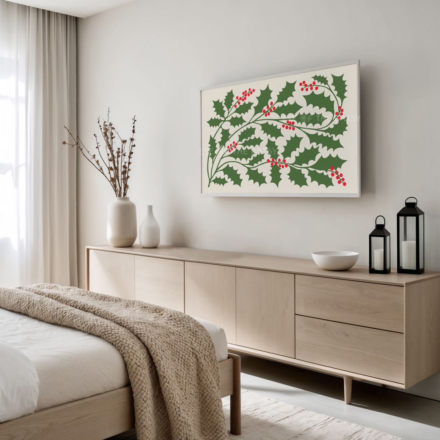 Abstract Holly 4K TV Art | Nordic Christmas Art for TV Screen