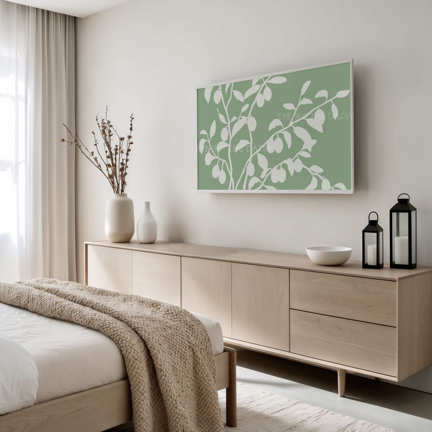 Sage Green Olive Tree 4K Art for TV Screen | Minimal Botanical TV Art 4K