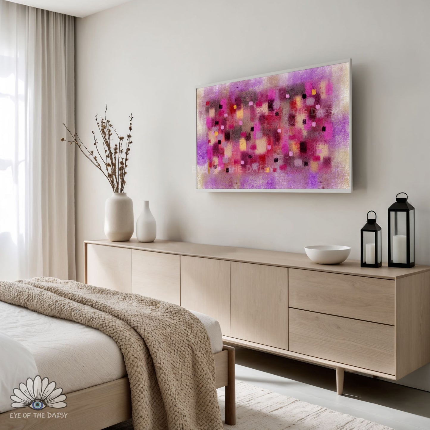 4K TV screen artwork hand drawn, purple burgundy mustard abstract expressionist brushstroke design