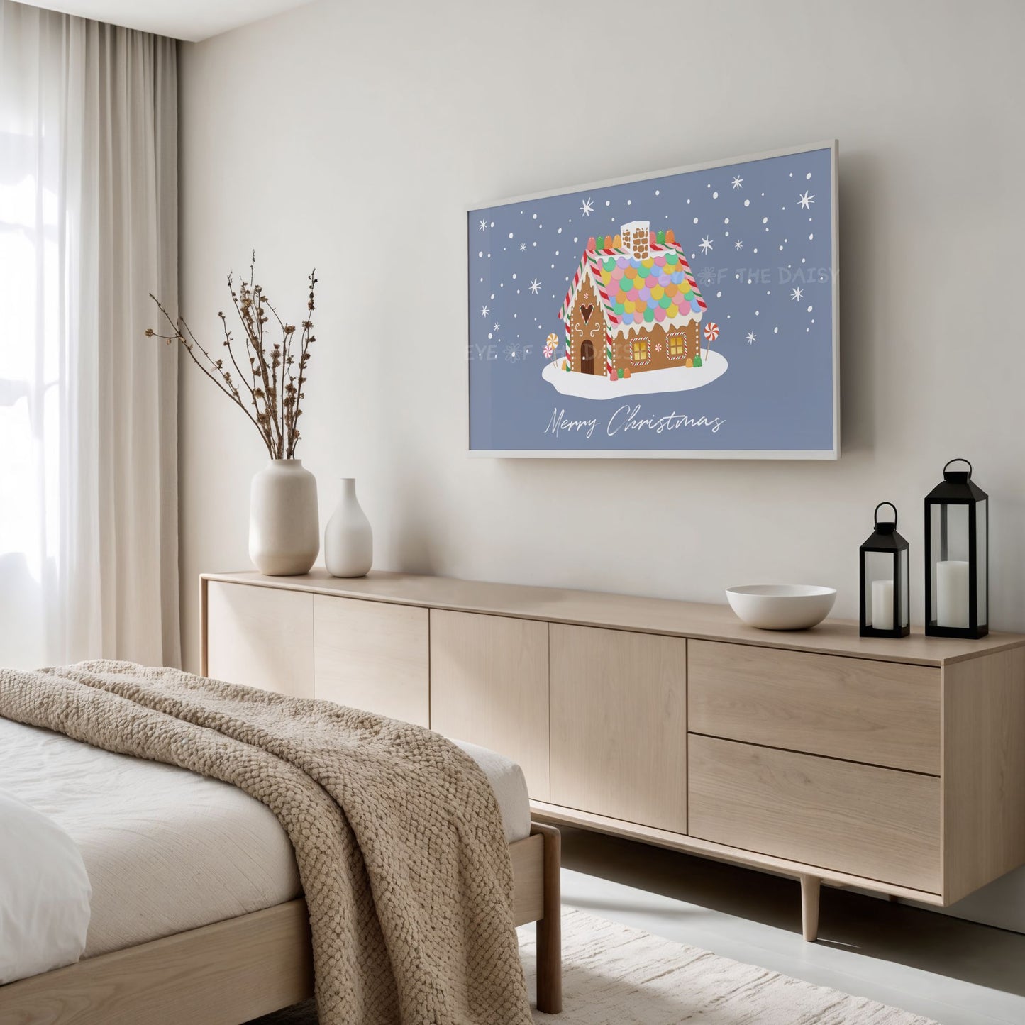 Merry Christmas Phrase 4K TV Art | Holiday Gingerbread House Art for TV Screen 4K