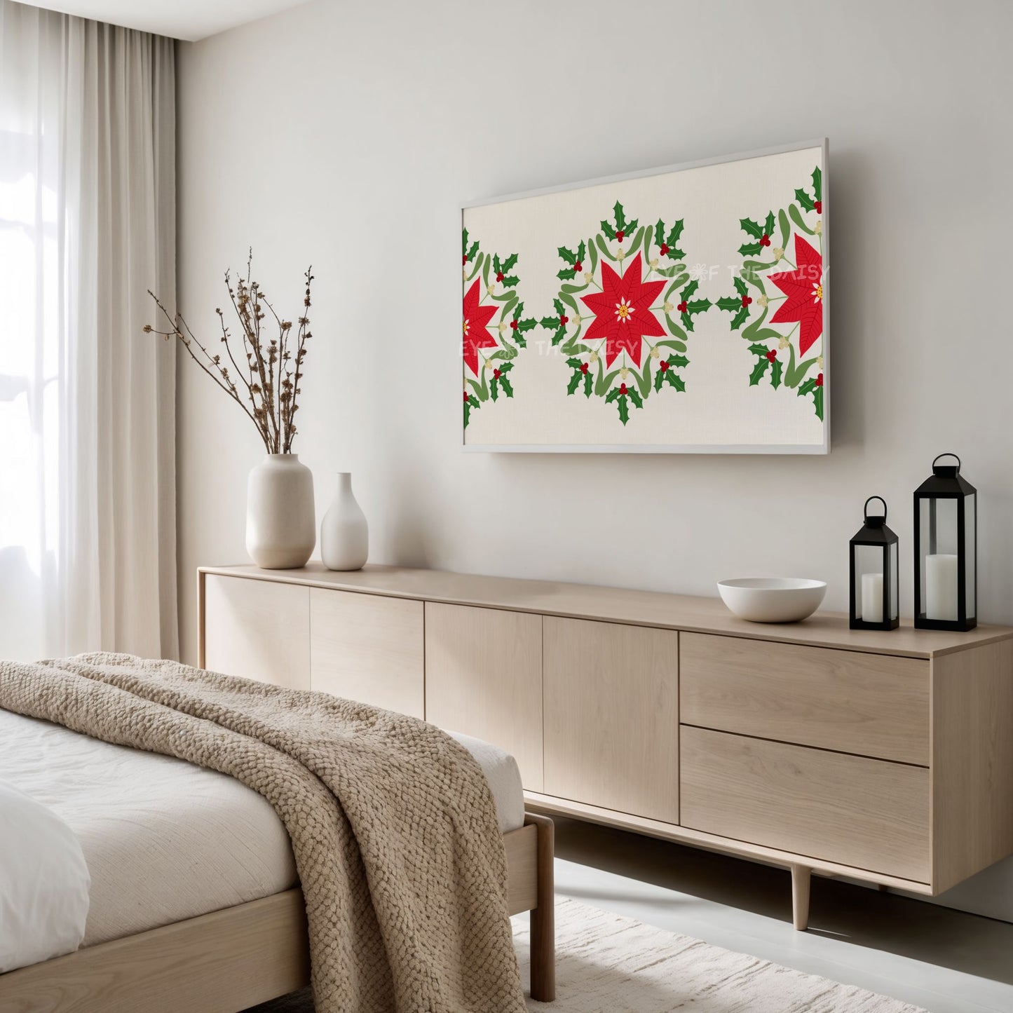 Christmas Mandala 4K TV Art | Traditional Holiday Poinsettia Holly Mistletoe TV Artwork