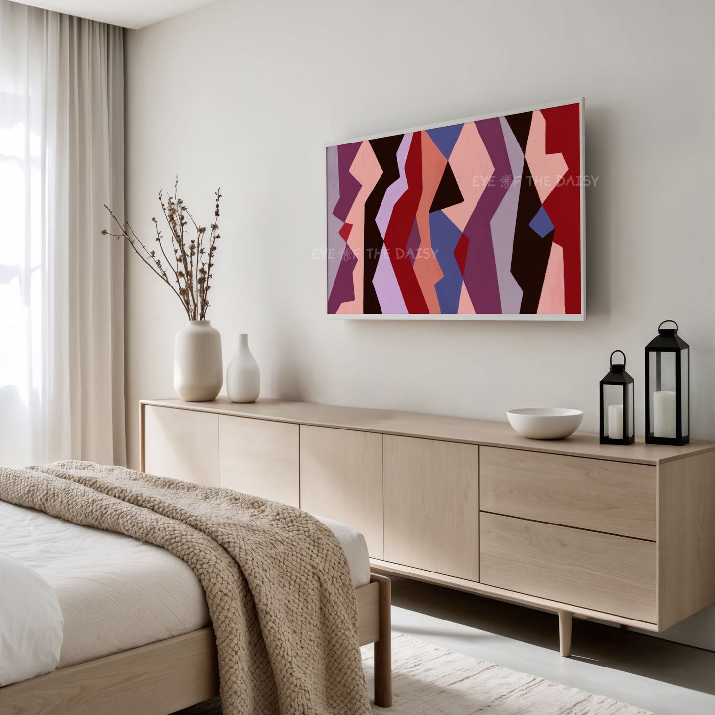 Maroon Purple Peach TV Art 4K | Mid Century Modern Geometric Artwork for TV Screen 4K