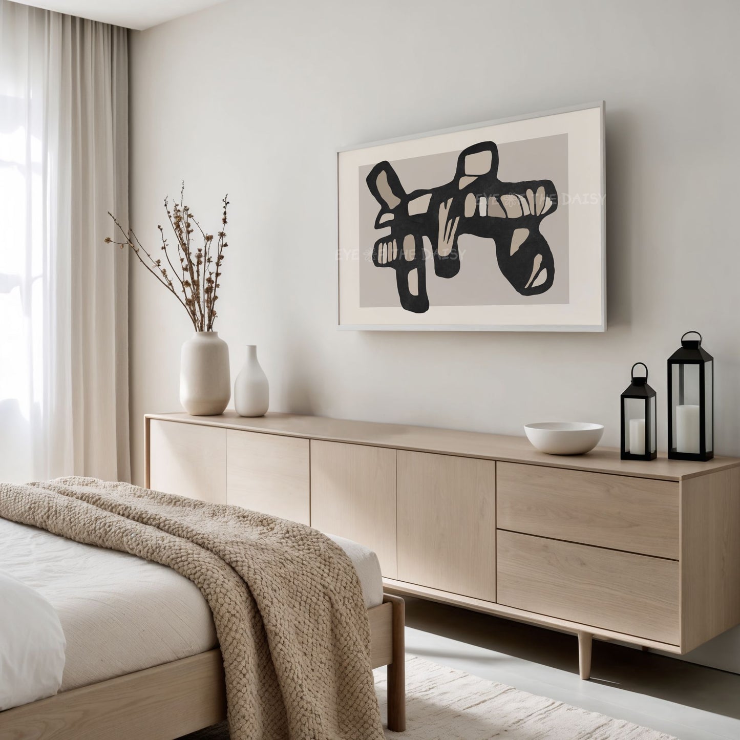 Black Beige Contemporary Abstract 4K TV Art | Neutral Organic Shape Art for TV Screen