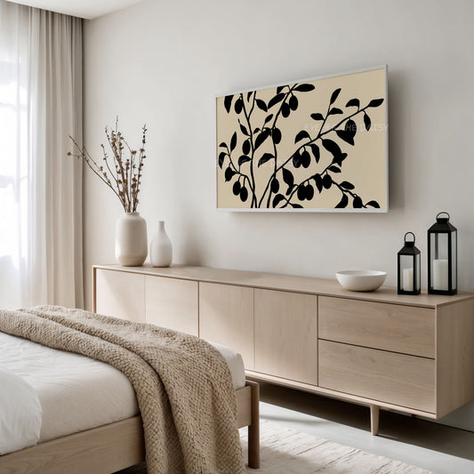 Black Beige Minimal Olive Tree TV Art 4K | Boho Abstract Botanical 4K TV Screen Art