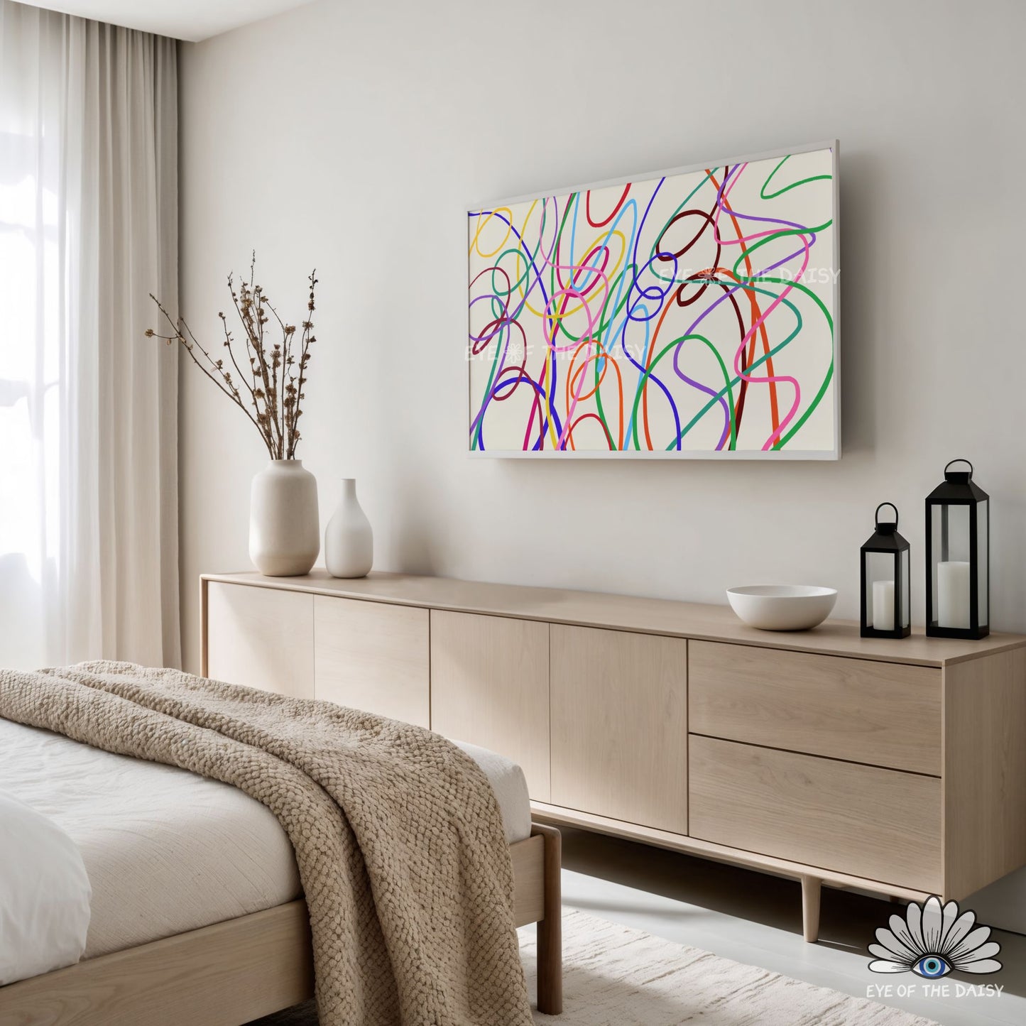 Mid century modern colourful abstract scribble 4K TV art digital download, dopamine decor style