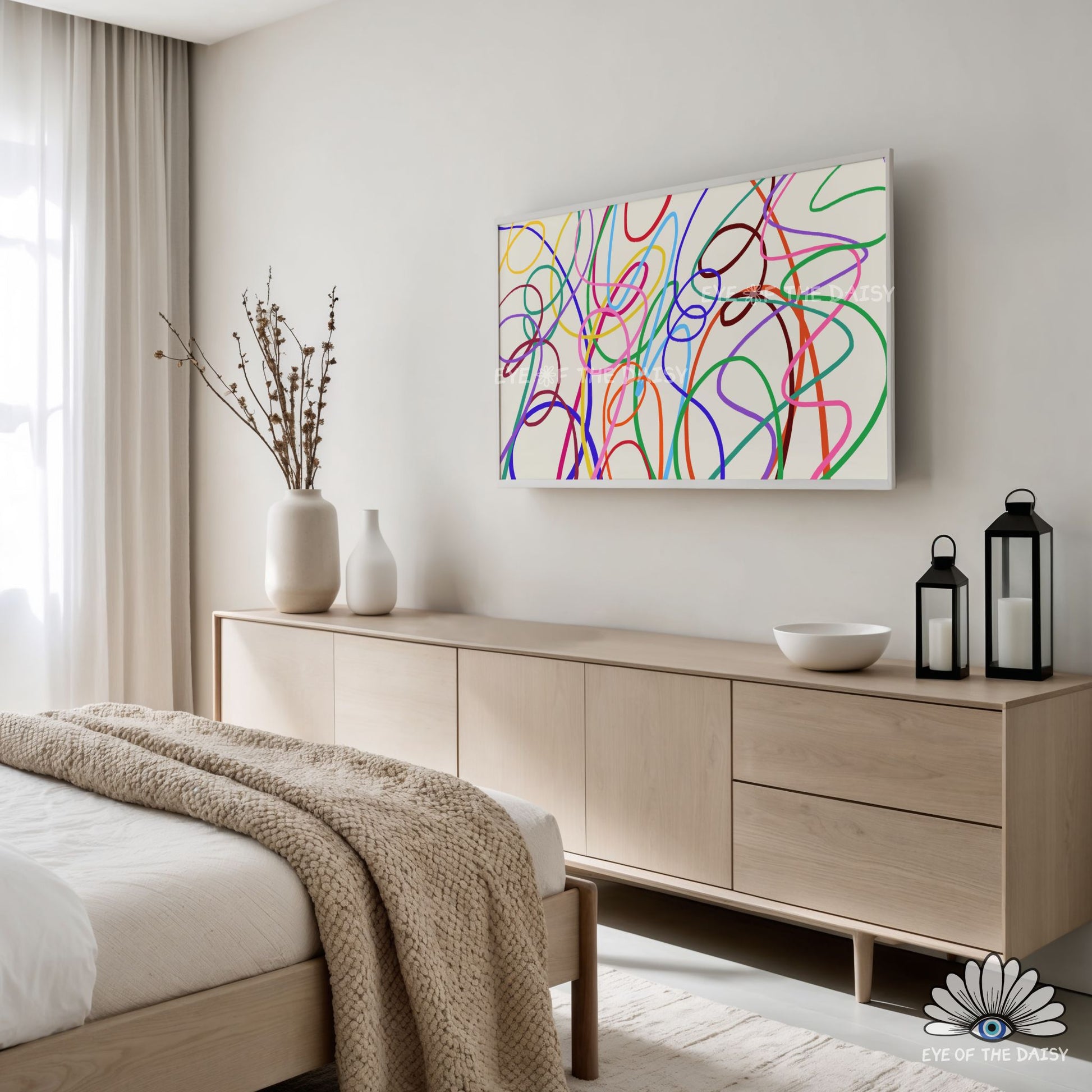 Mid century modern colourful abstract scribble 4K TV art digital download, dopamine decor style
