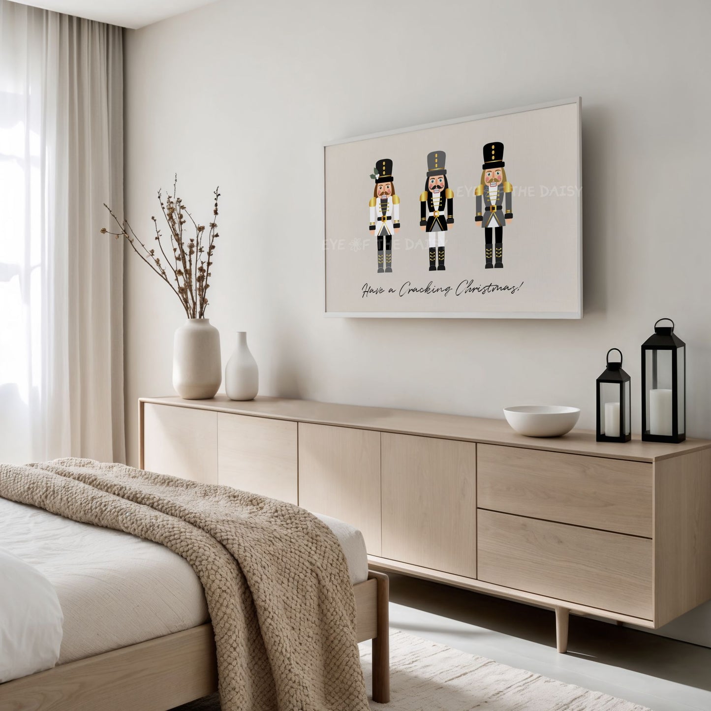 Grey Black Gold Christmas Nutcracker 4K TV Art | Neutral Holiday Art for TV Screen 4K