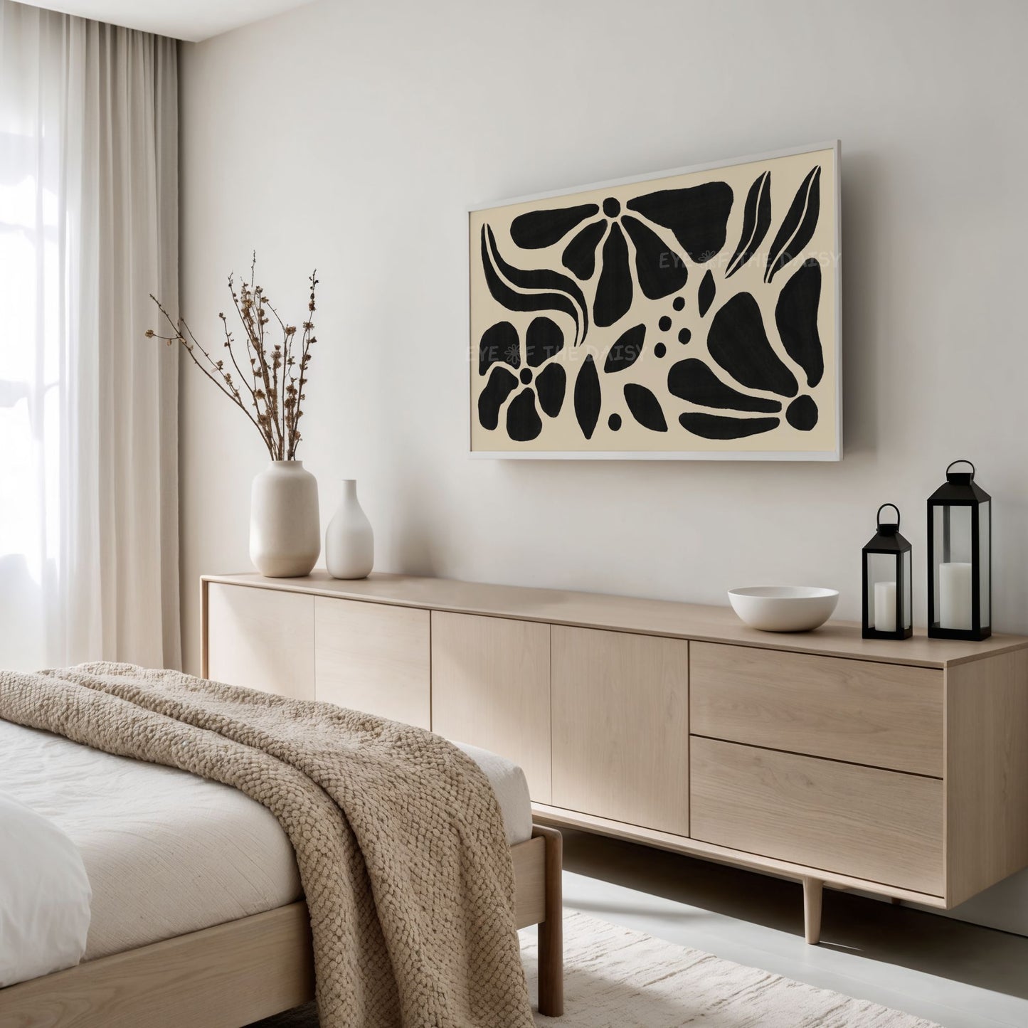 Black Beige Abstract Floral 4K TV Art | Boho Botanical Art for TV Screen