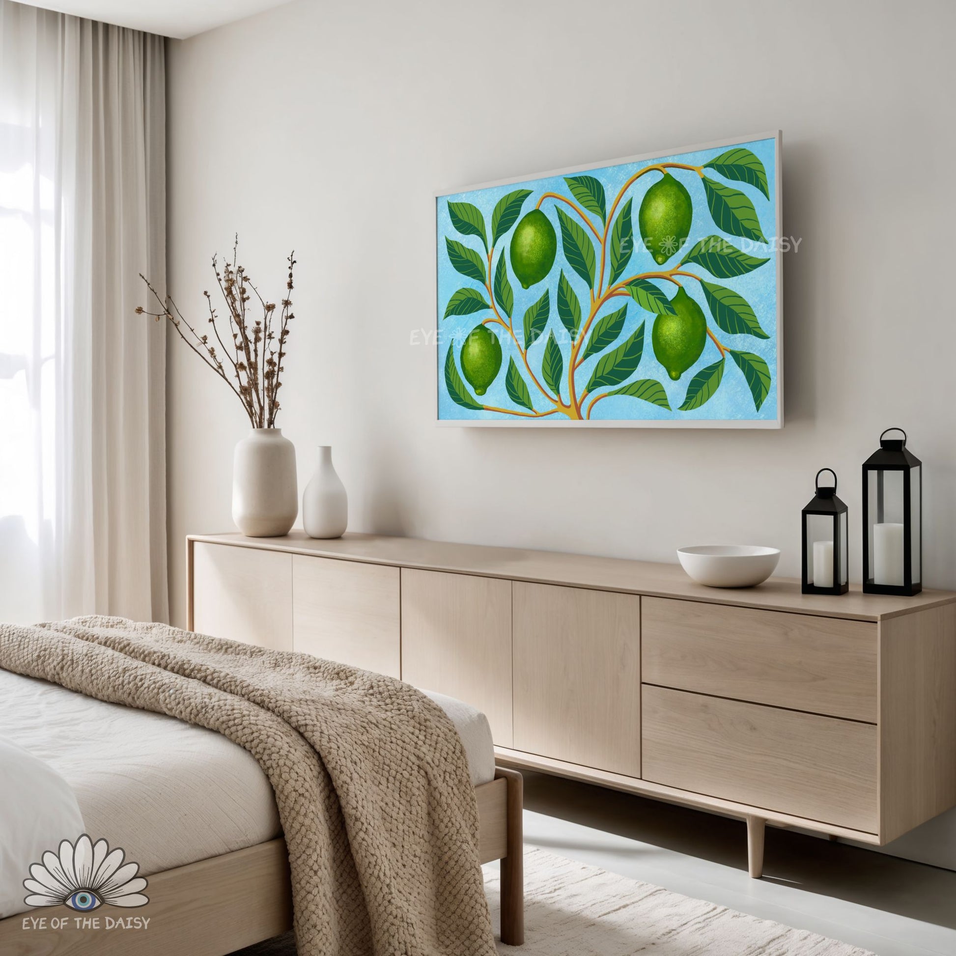Abstract lime tree TV art in 4K, modern botanical digital wall decor for stylish bedrooms