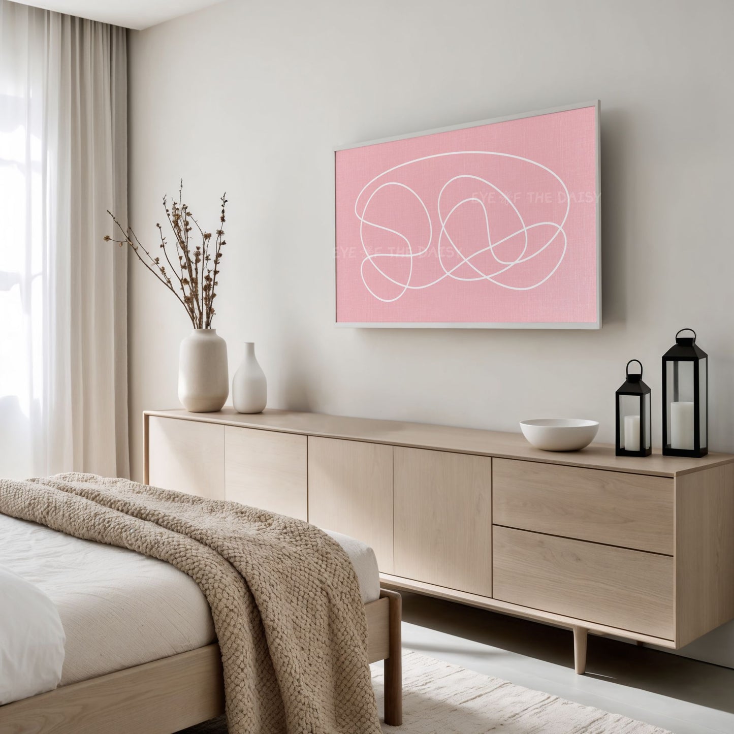 Blush Pink White Minimal 4K TV Art | Abstract Scribble Line Art for TV Screen