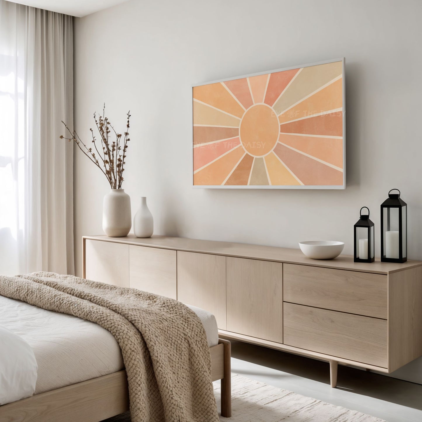 Boho Sunburst 4K TV Art | Earth Tone Minimal Sun Art for TV Screen