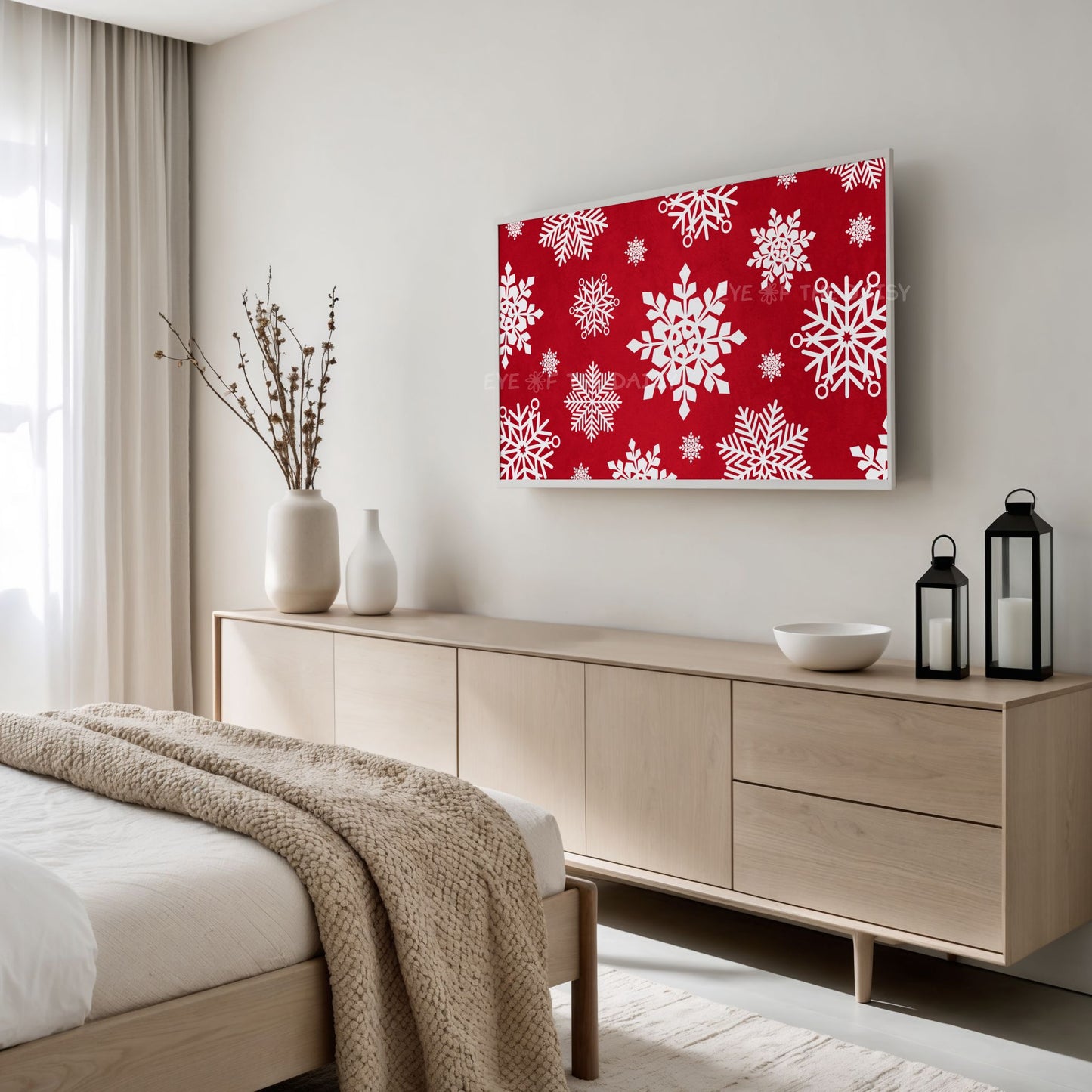 Red White Snowflakes Christmas 4K TV Art | Traditional Holiday TV Artwork 4K