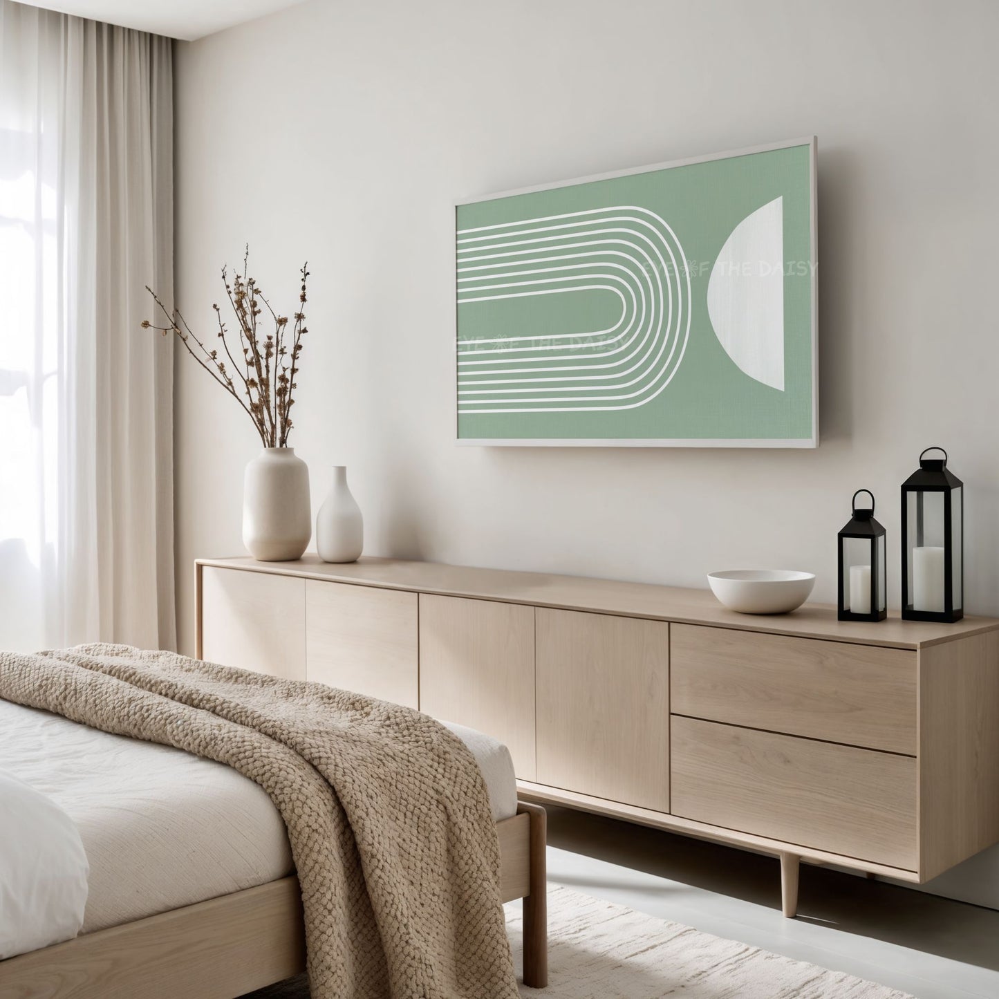 Sage Green Mid Century Modern 4K TV Art | Sage Green Minimal Arch Art for TV Screen