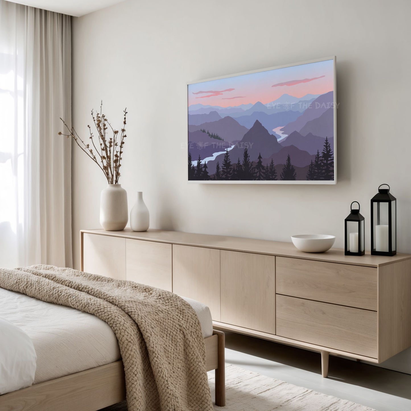 Lilac Blue Peach Purple Grey Tone Landscape 4K TV Art | Abstract Mountain Lake TV Art