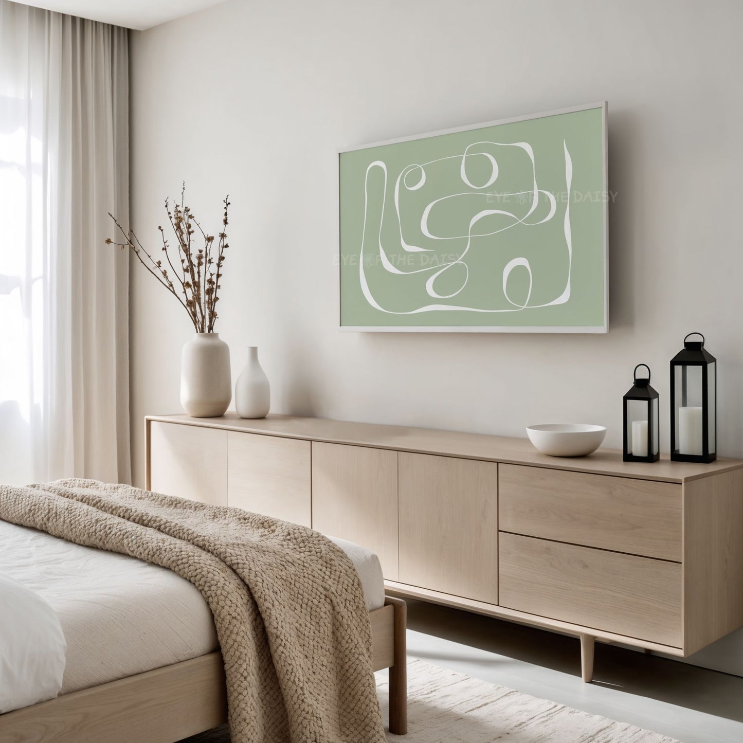 Sage Green Minimal Line Drawing 4K TV Art | Modern Boho Abstract TV Art 4K