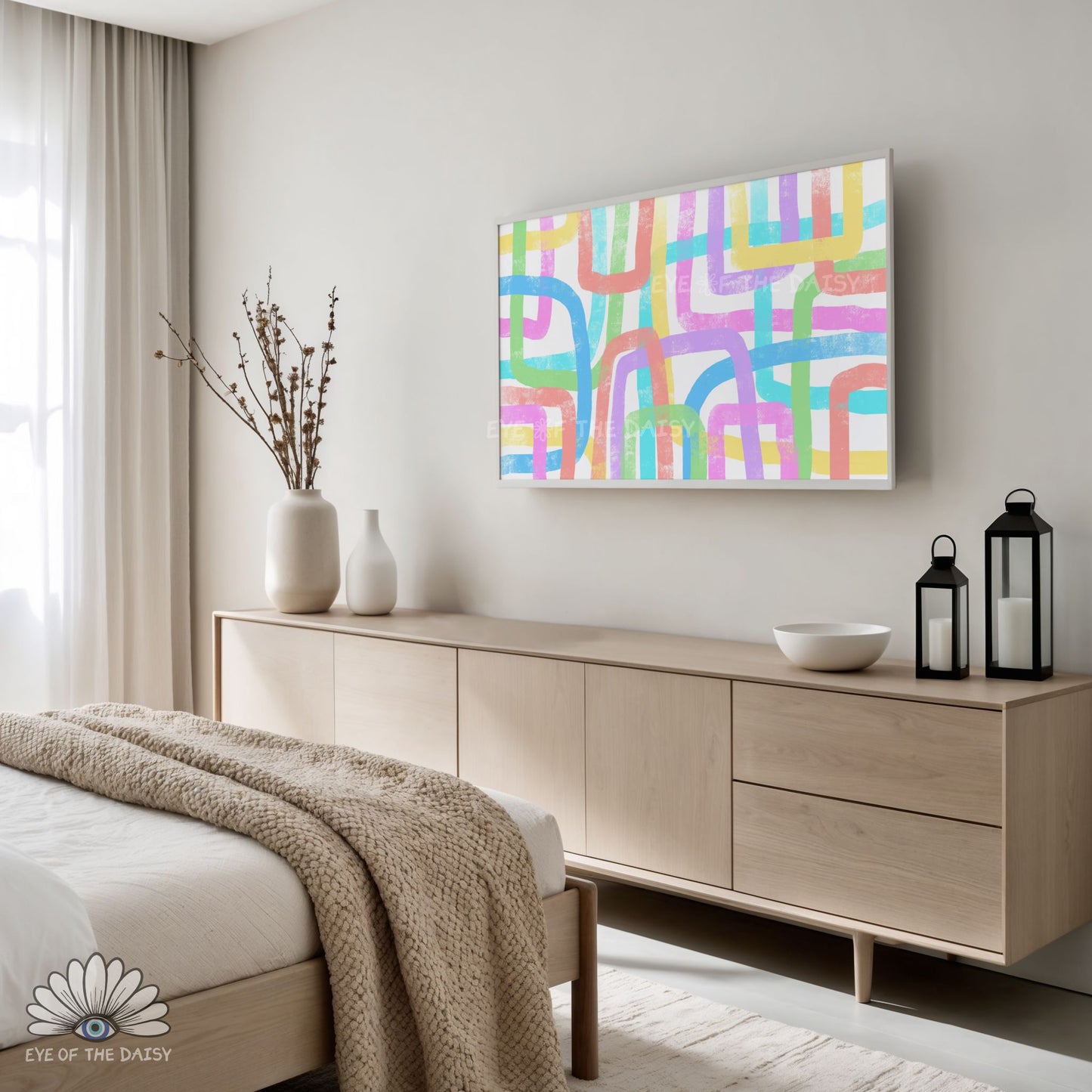 Pastel abstract line 4K TV art, modern contemporary TV art for maximalist space and dopamine decor
