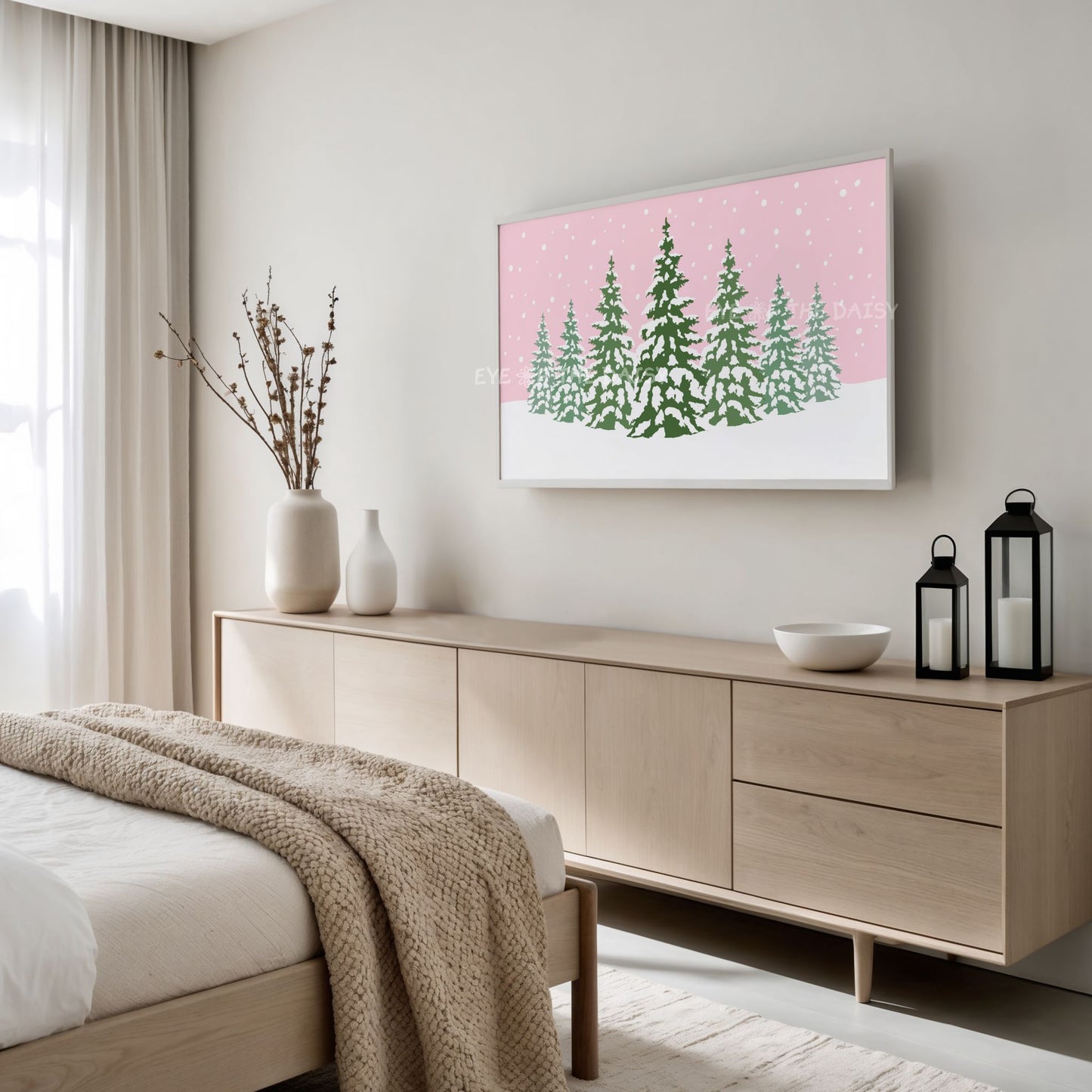 Pink Christmas Trees 4K TV Art | Cute Pink Holiday Snowy Landscape TV Artwork 4K