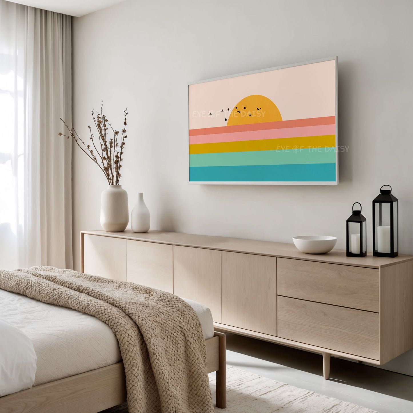 Mid Century Modern Sunset Seascape 4K TV Art | Colourful Sky Sun Sea Landscape TV Art