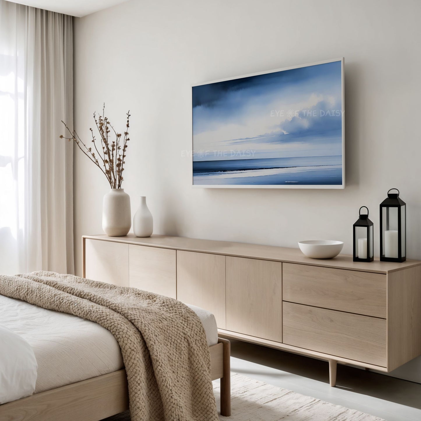 Blue Tone Watercolour Seascape 4K TV Art | Minimal Sea Coastal Landscape TV Art 4K