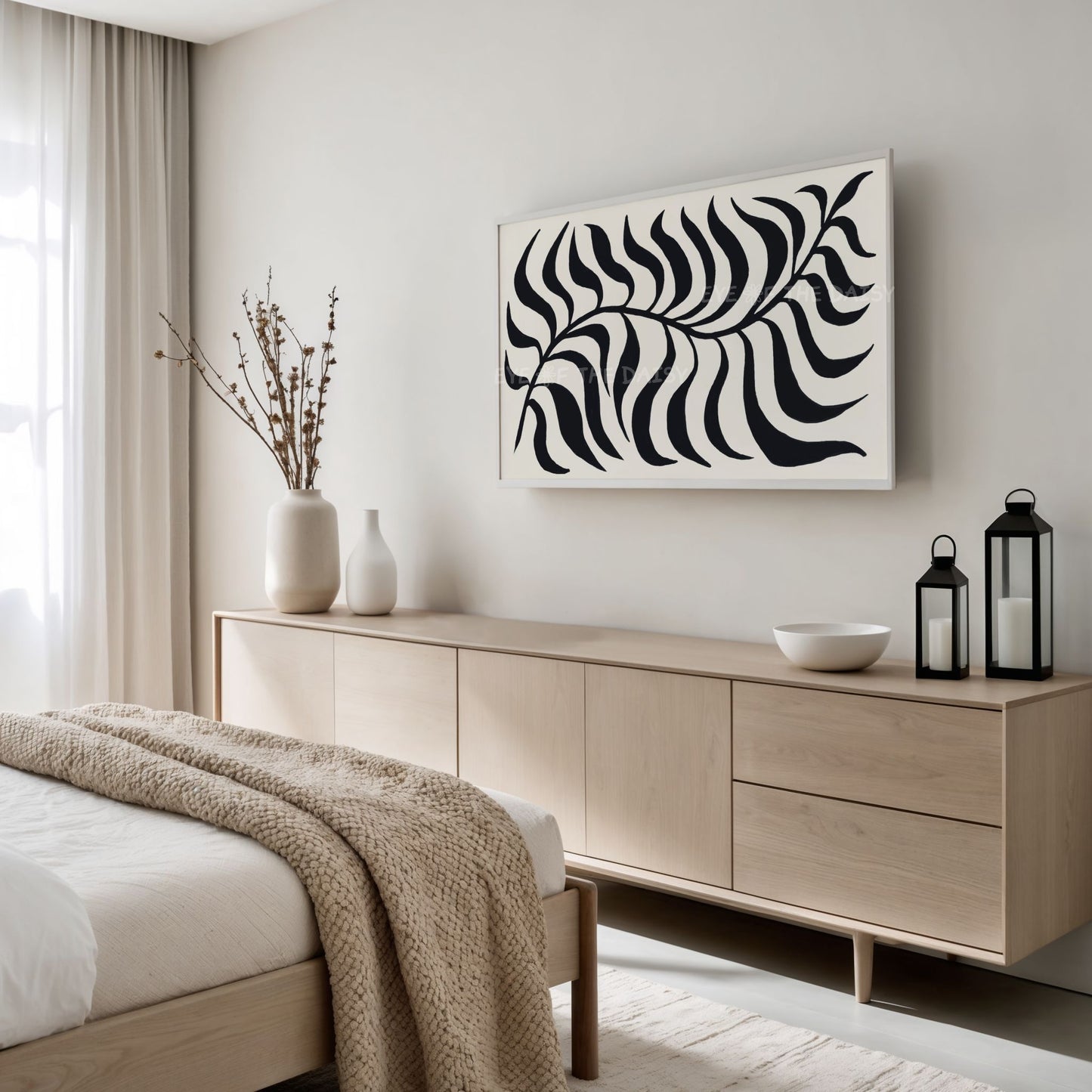 Black Beige Abstract Palm Leaf 4K TV Art | Boho Scandi Botanical TV Artwork 4K