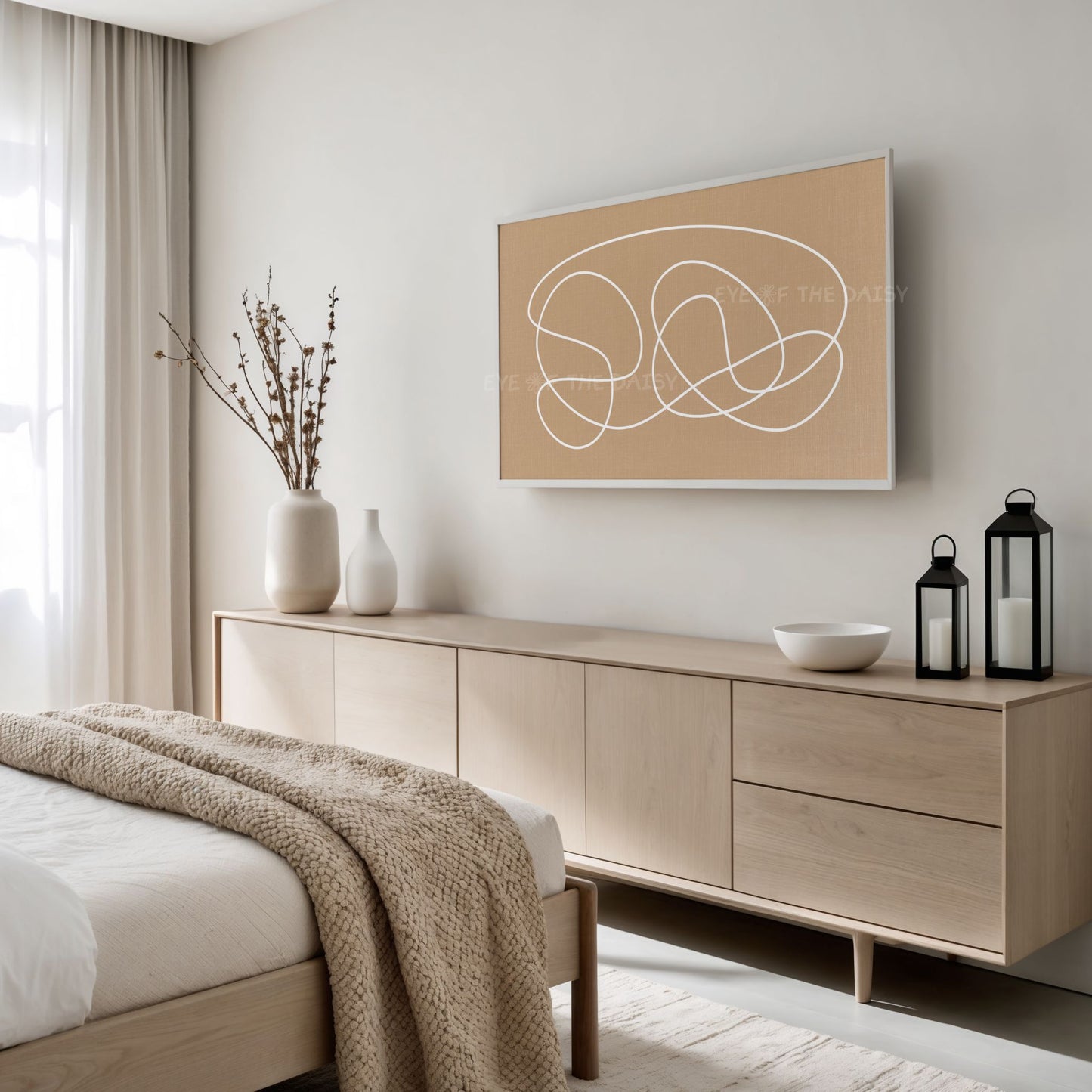 White Beige Boho Line Art 4K TV Art | Tan Minimal Abstract Scribble TV Artwork 4K