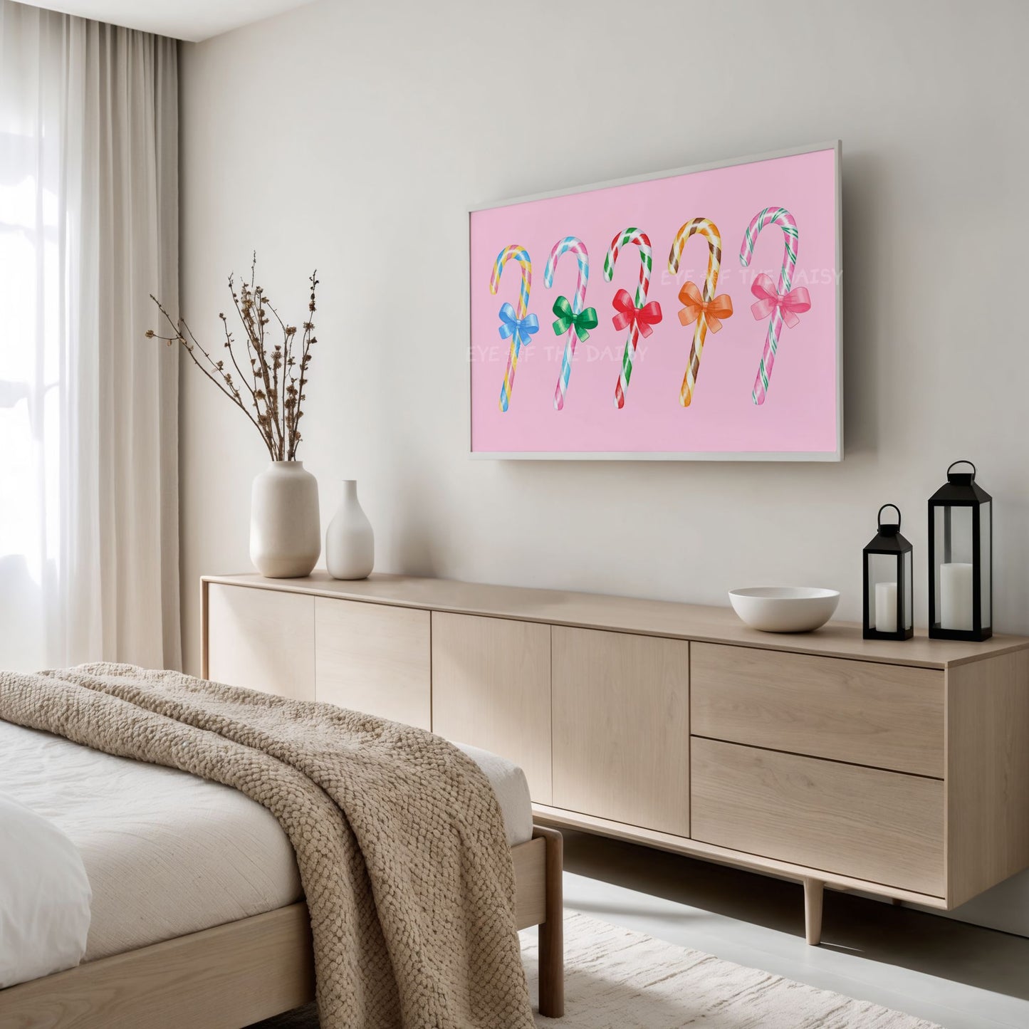 Pink Christmas TV Art 4K | Colourful Holiday Candy Canes Art for TV Screen