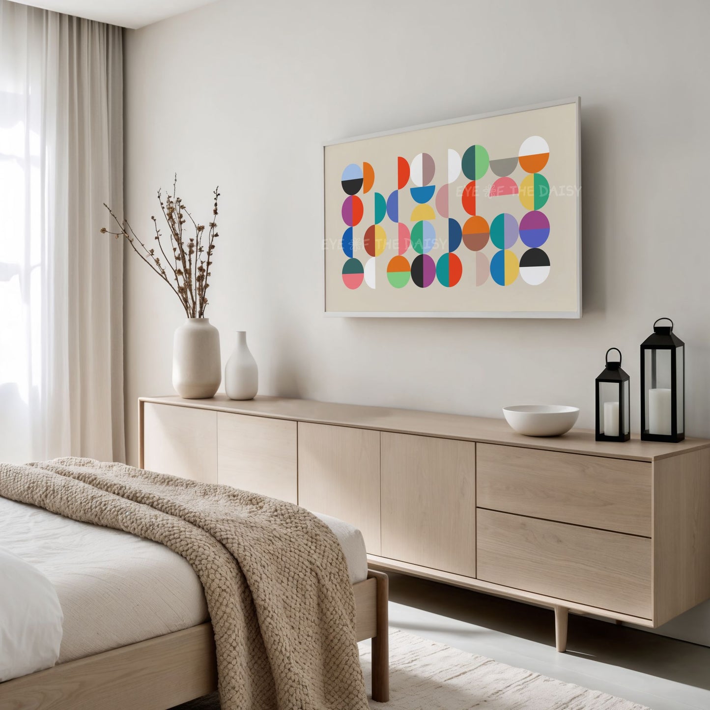 Bright Mid Century Modern 4K TV Art | Colourful Geometric Semi-Circles Art for TV Screen