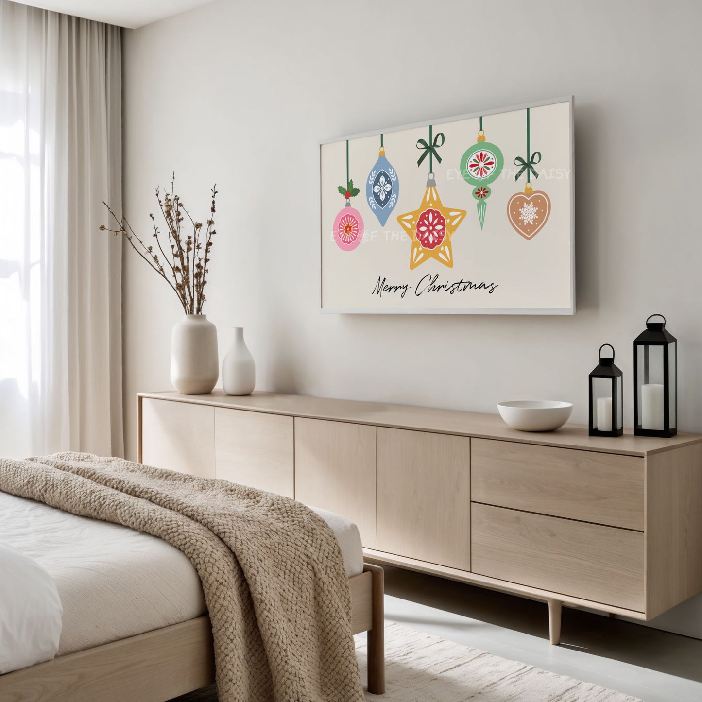 Merry Christmas Ornaments 4K TV Art | Colourful Holiday 4K Art for TV Screen