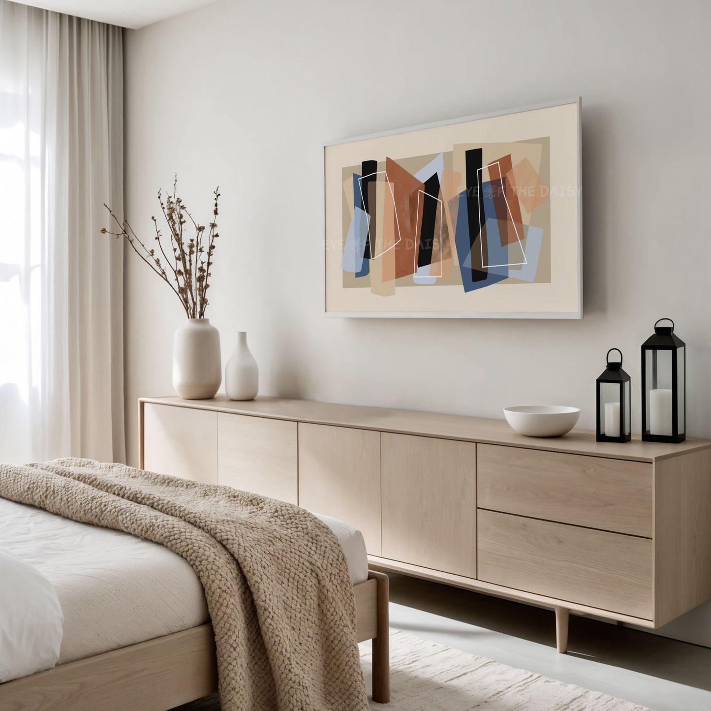 Brown & Blue Modern Abstract 4K TV Art | Neutral Contemporary Art for TV Screen