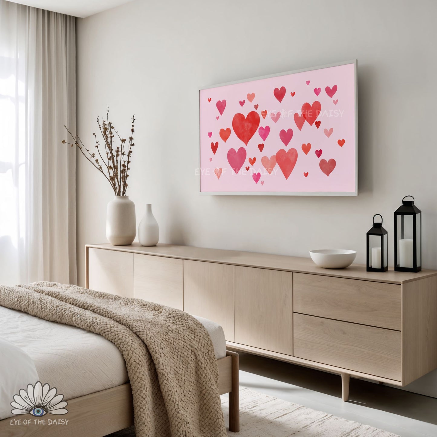 Valentine’s TV art printable digital download, watercolour heart design for anniversaries or romantic screen decor