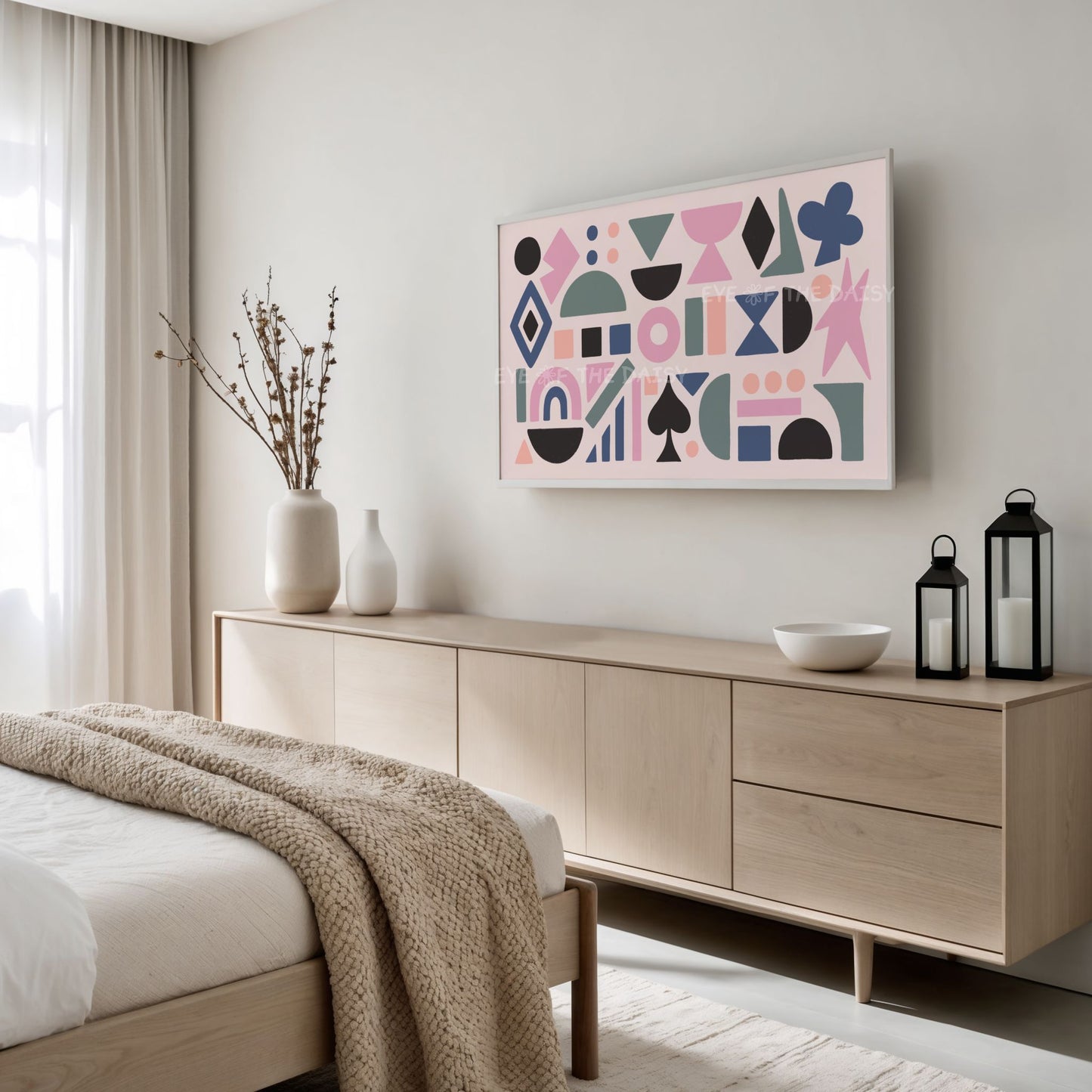 Blush Pink Navy Blue Green Abstract Shapes 4K TV Art | Contemporary Art for TV Screen