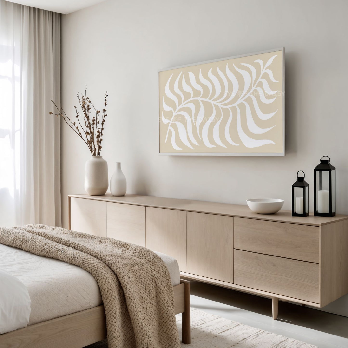 Beige White Abstract Leaf 4K TV Art | Boho Scandi Botanical Art for TV Screen 4K