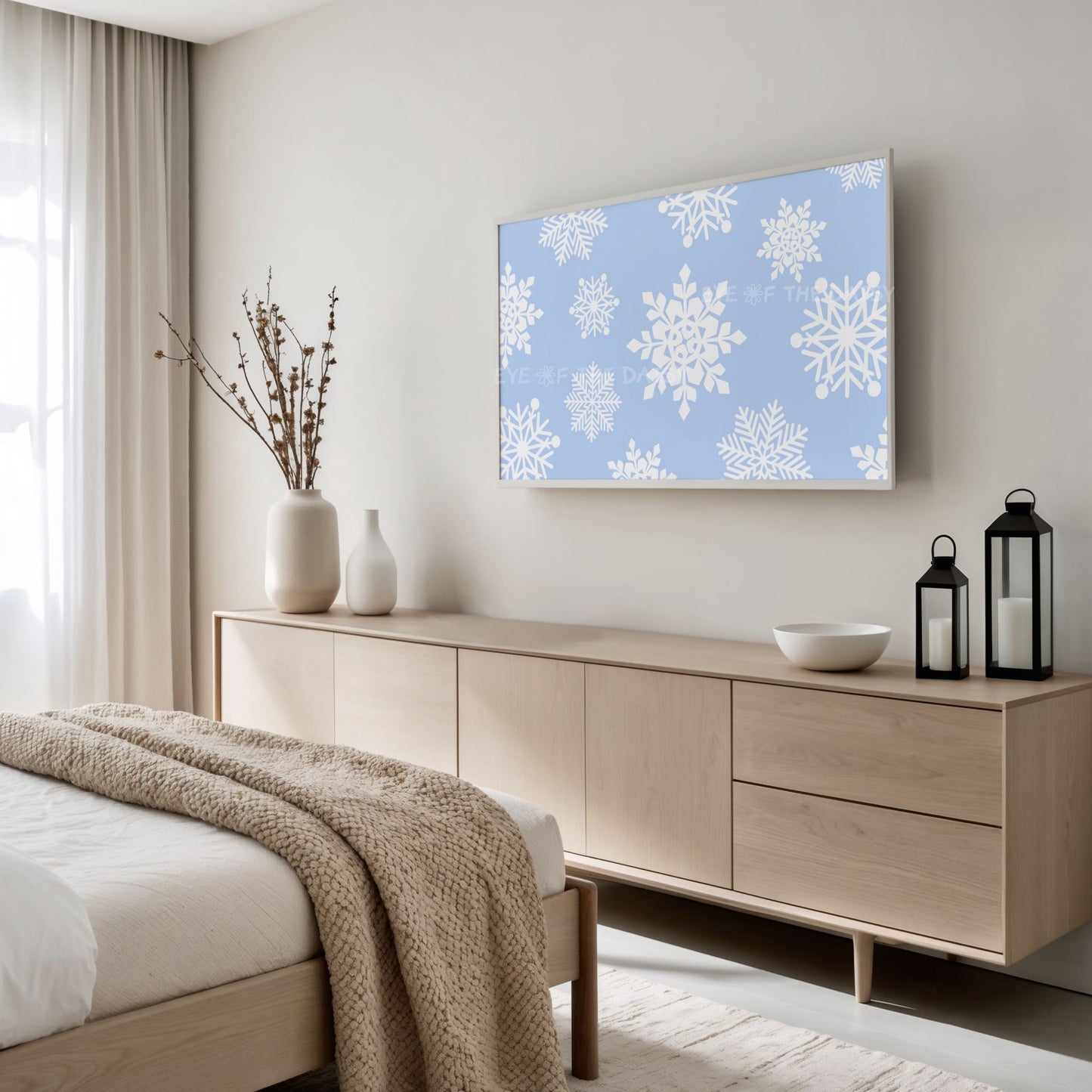 Pale Blue White Snowflakes Christmas TV Art 4K | Minimal Holiday 4K TV Artwork