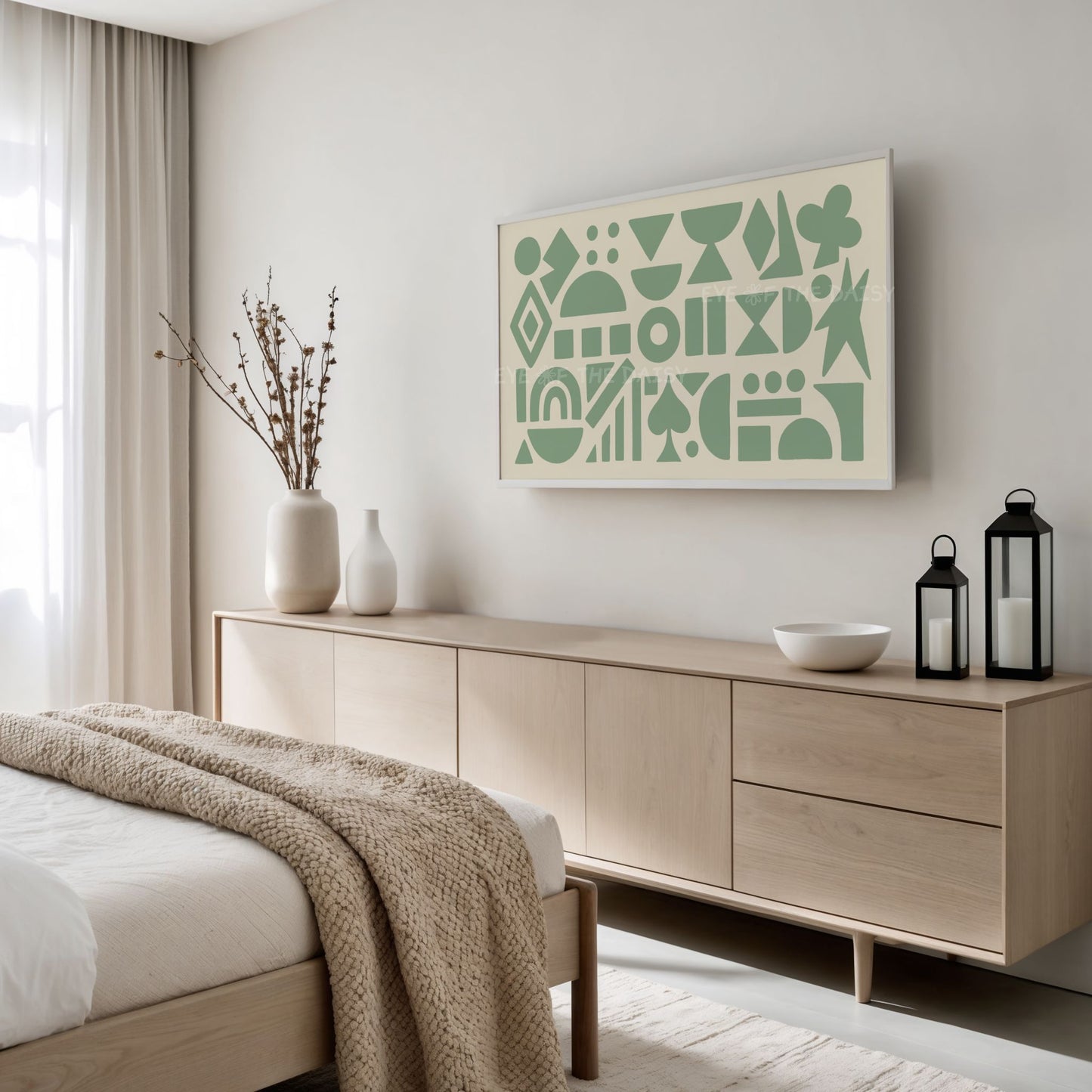 Sage Green Beige Abstract Shapes 4K TV Art | Boho Contemporary Geometric TV Art 4K
