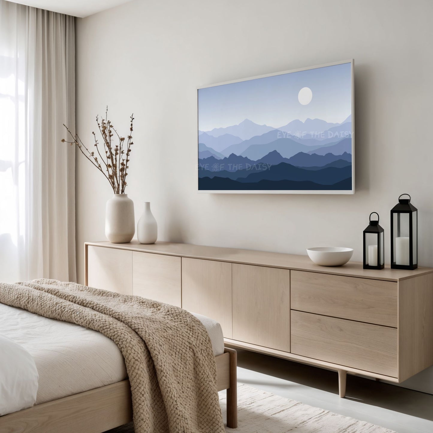 Blue Grey Tone Abstract Mountains 4K TV Art | Calming Minimal Landscape TV Art 4K