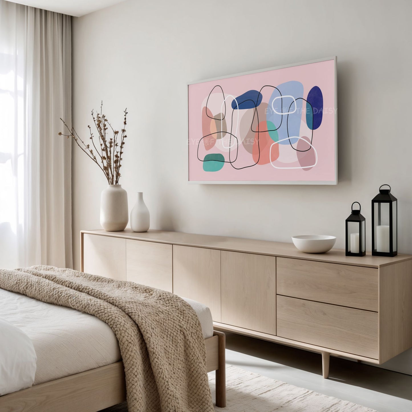 Pink Peach Blue Turquoise Abstract 4K TV Art | Contemporary Shapes Lines TV Art 4K