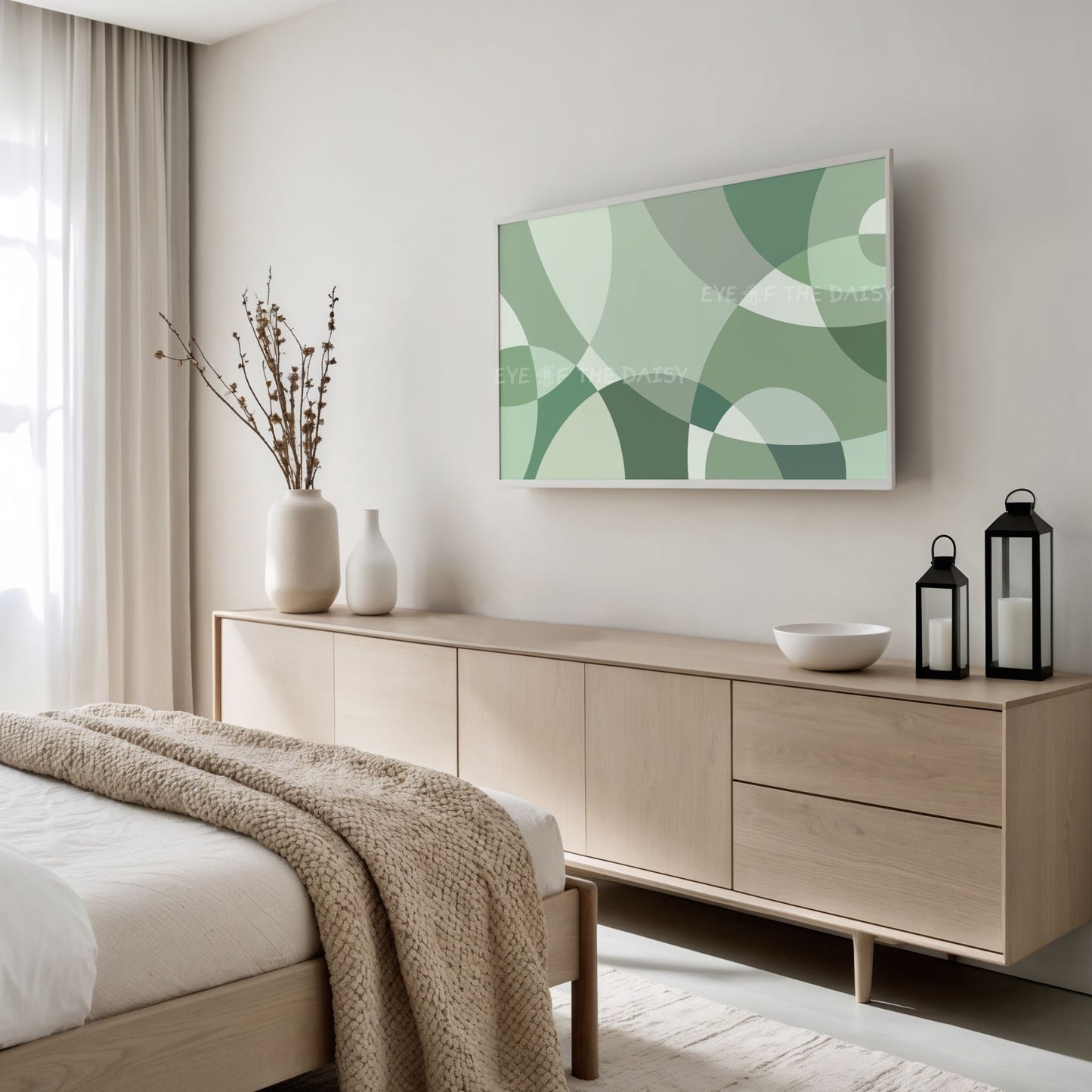 Sage Green Geometric Abstract 4K TV Art | Mid Century Modern 4K Art for TV Screen