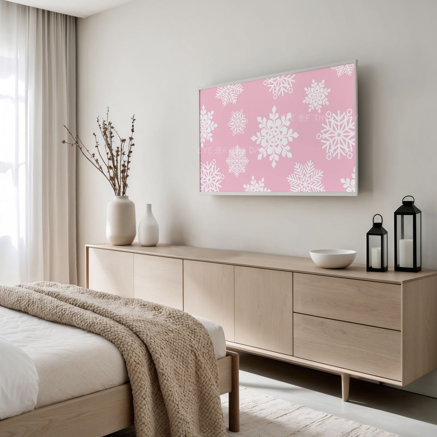 Pink Christmas Snowflakes 4K TV Art | Retro Pastel Pink Holiday TV Artwork 4K