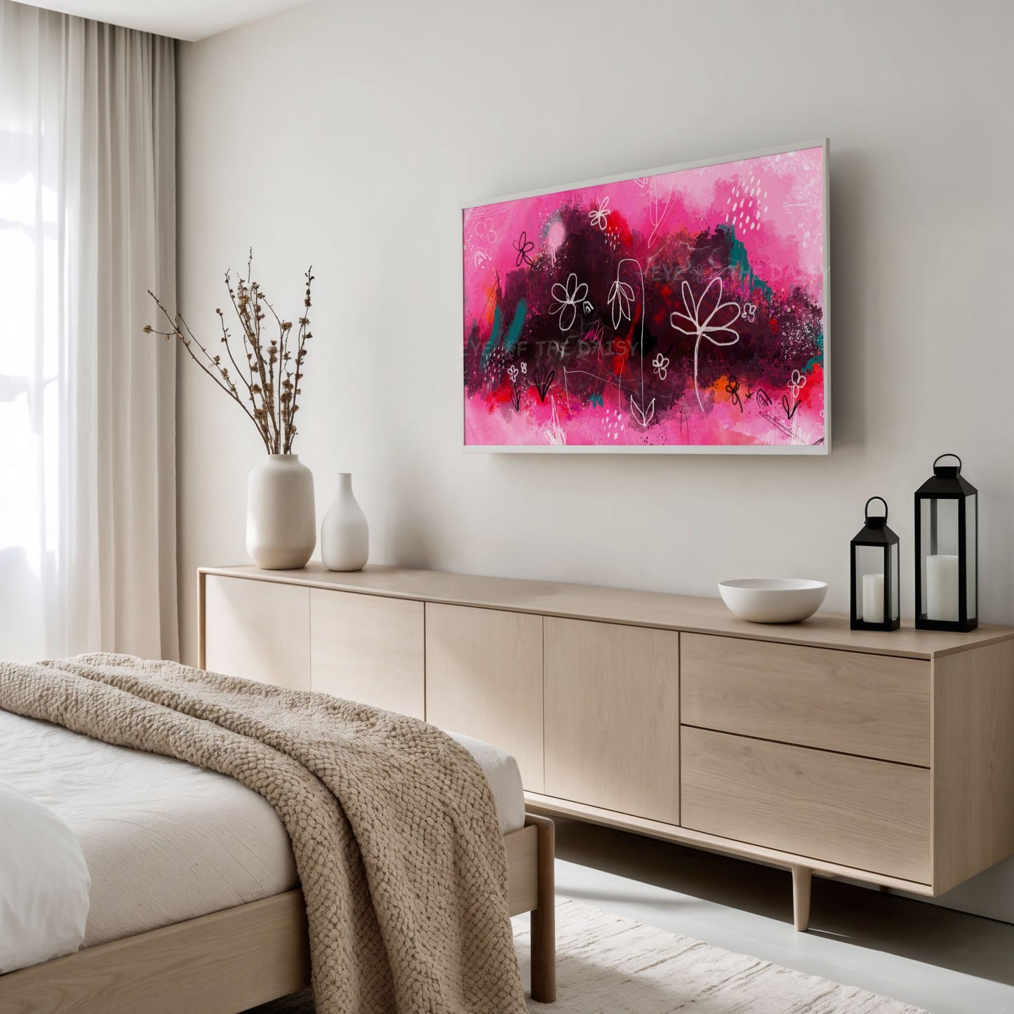 Bright Pink Black Abstract Expressionist TV Art 4K | Contemporary Digital Painting 4K TV Art