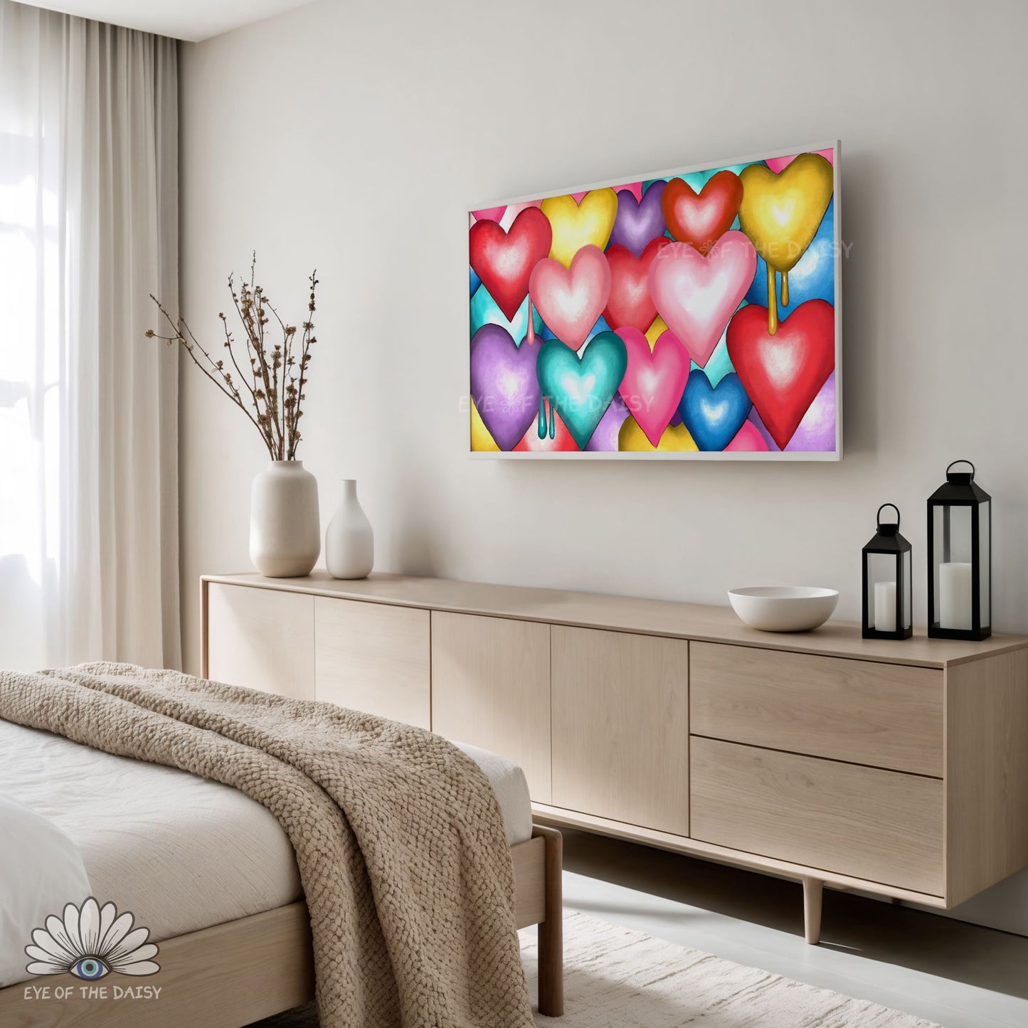 Vibrant contemporary hearts TV screensaver artwork for modern interiors