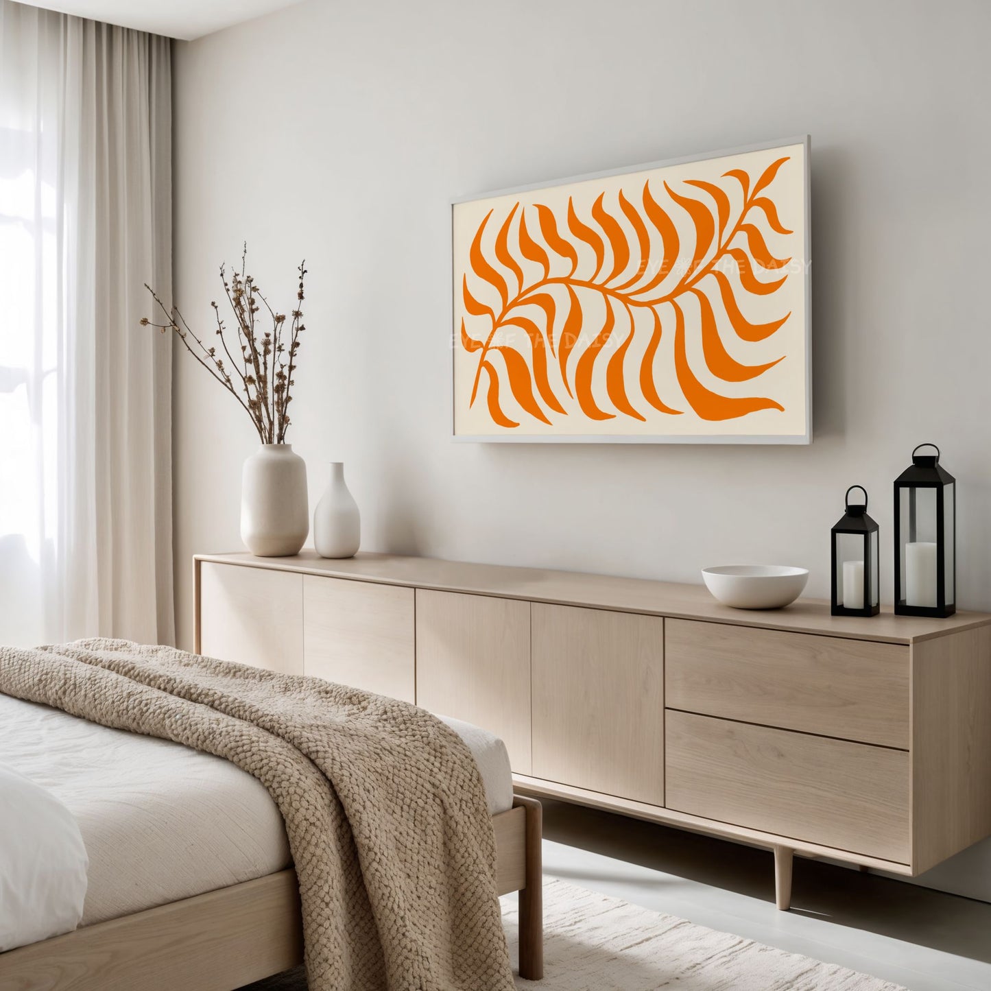 Orange Abstract Leaf TV Art 4K | Boho Modern Botanical 4K Art for TV Screen