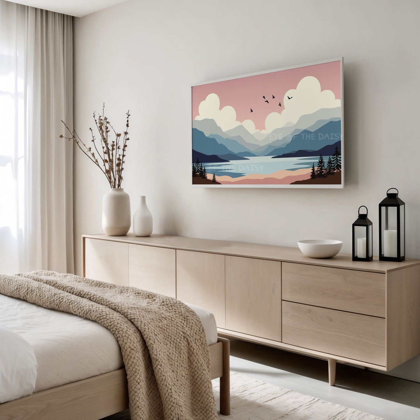 Minimal Abstract Landscape 4K TV Art | Mid Century Modern Mountains Trees Nature TV Art