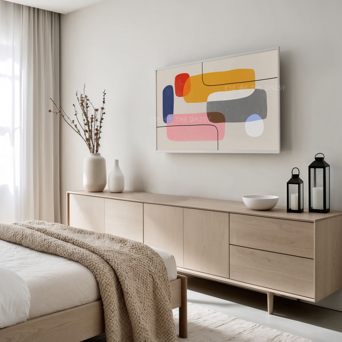 Mustard Blue Red Blush Pink Mid Century Modern 4K TV Art | Geometric Abstract TV Art 4K