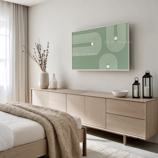 Sage Green Mid Century Modern Arches TV Art 4K | Geometric Minimal 4K TV Artwork