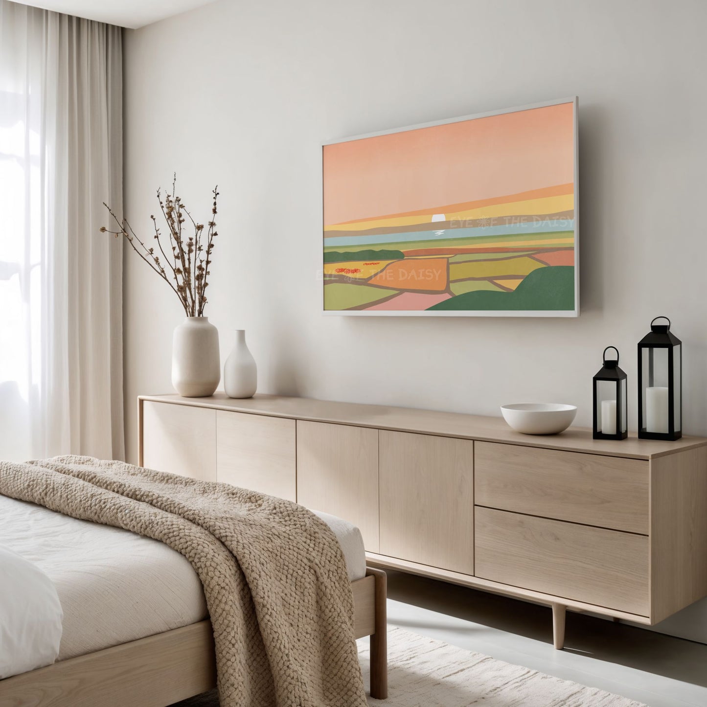 Warm Tone Abstract Landscape 4K TV Art | Minimal Poppy Flower Fields Sea Sky TV Art 4K