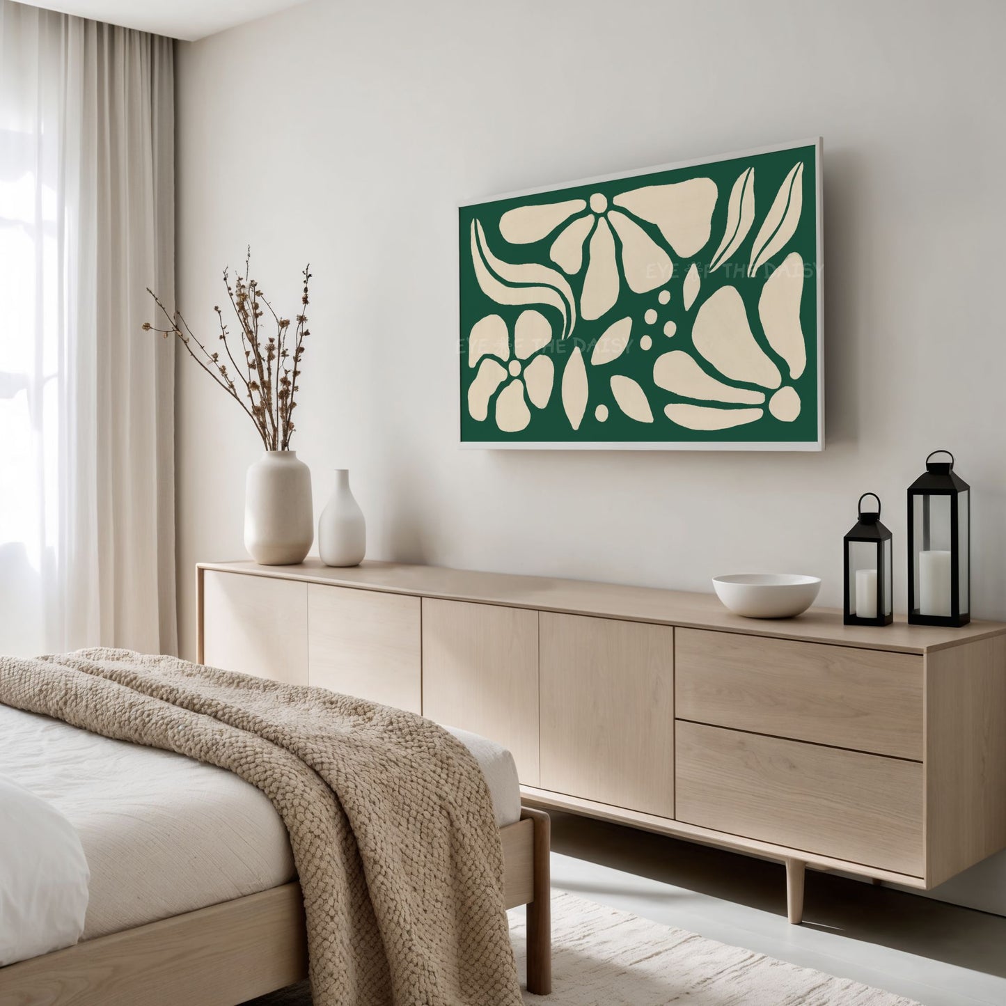 Forest Green & Beige Abstract Floral 4K TV Art | Eclectic Scandi Botanical TV Art 4K