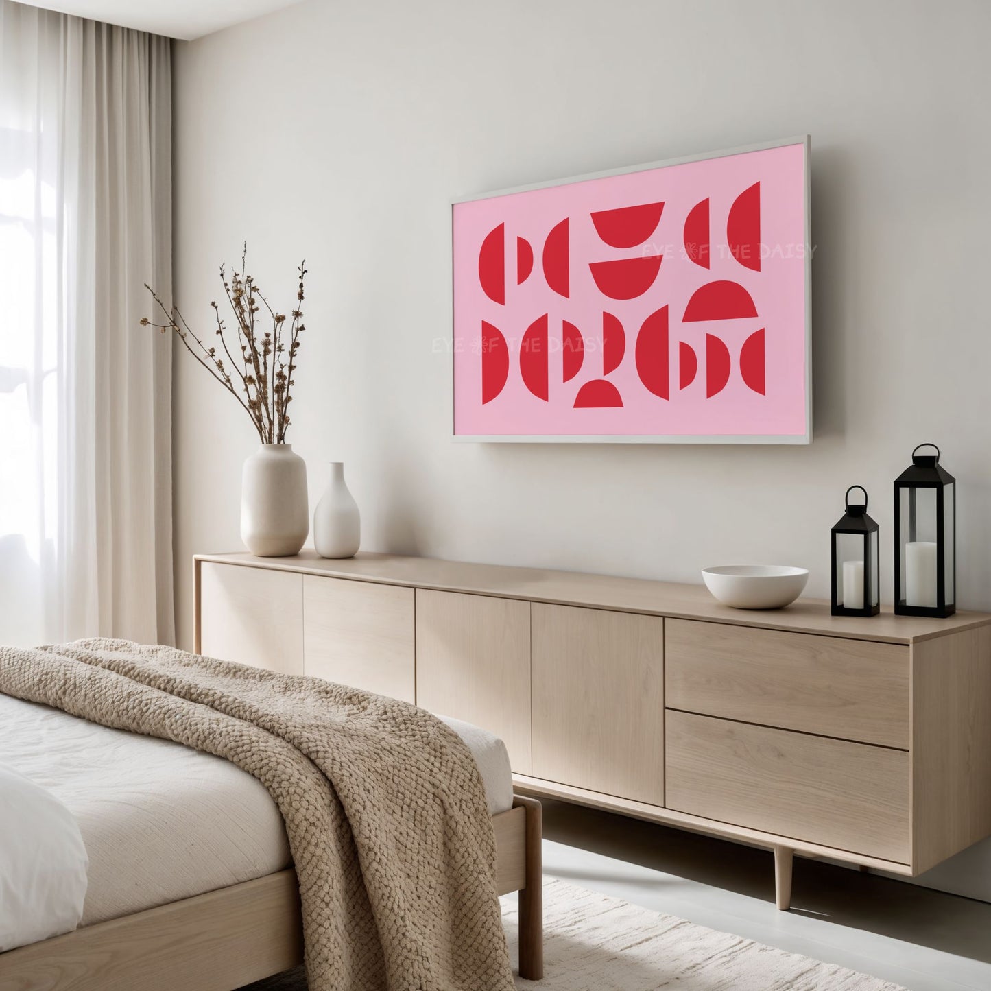 Red & Pink Semi-Circles Abstract 4K TV Art | Geometric Mid Century Modern TV Art 4K