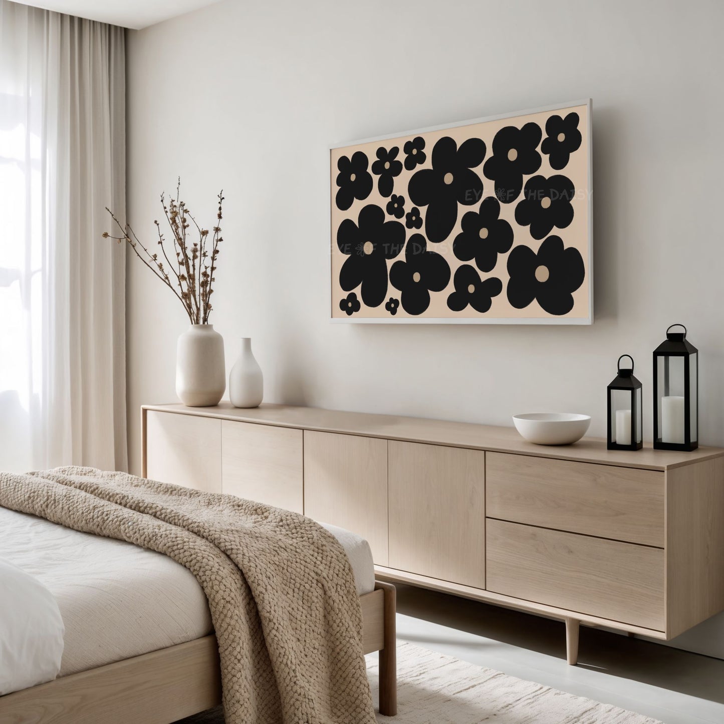 Black Abstract Flowers 4K TV Art | Neutral Boho Floral 4K Art for TV Screen